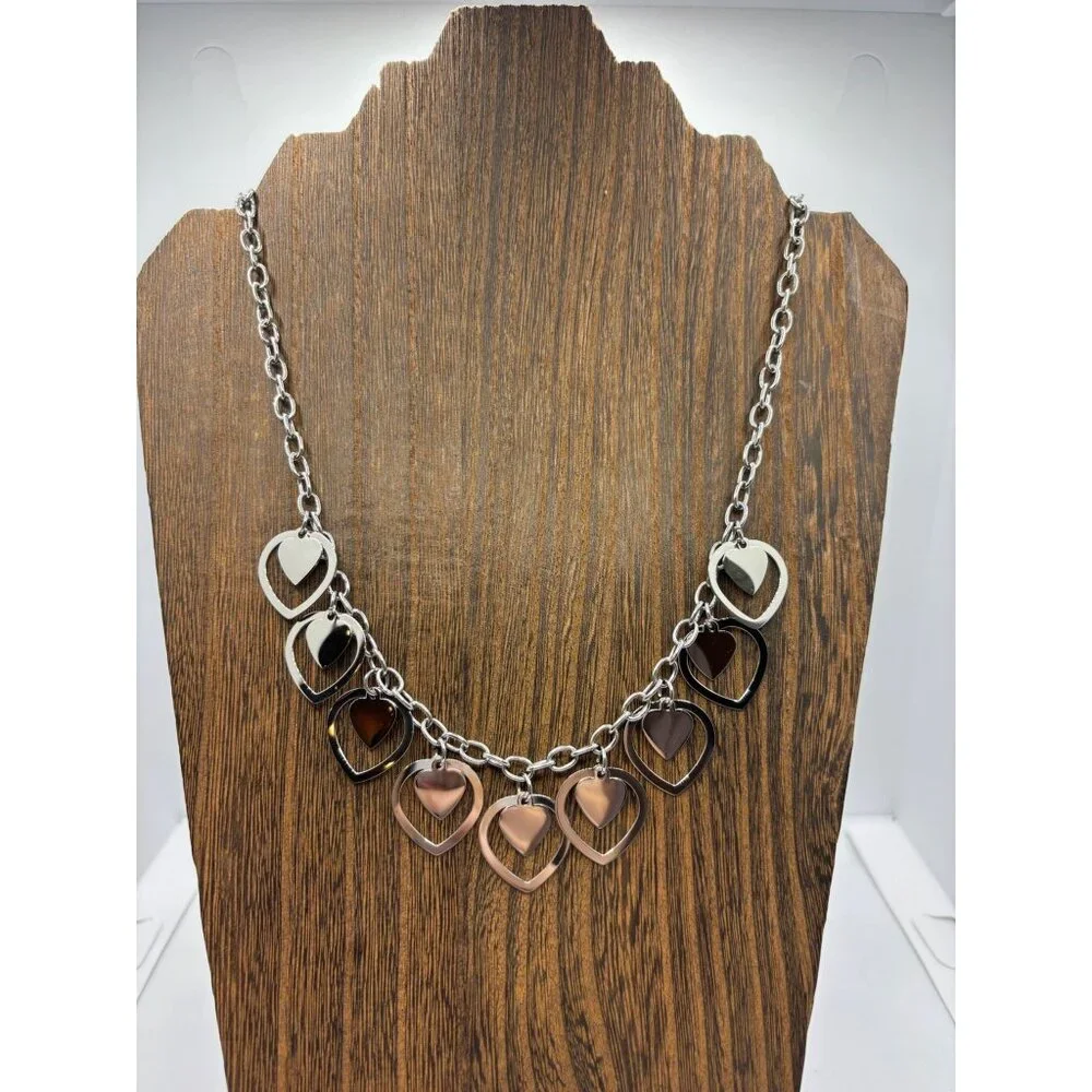 Steel by Design Adjustable Multi Heart‎ Necklace Silver Tone Milor Italy 20